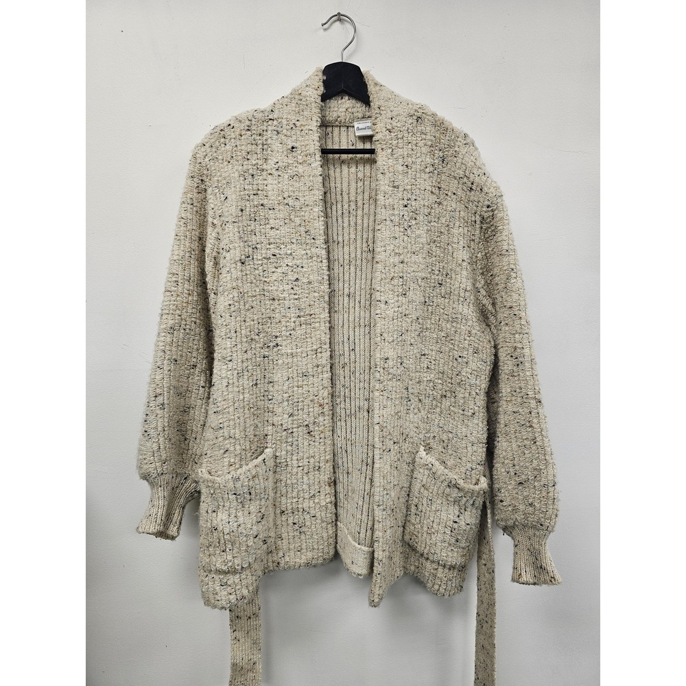 Queen's Way to Fashion Sweater Womens Small Beige Belted Cardigan Pockets Boucle